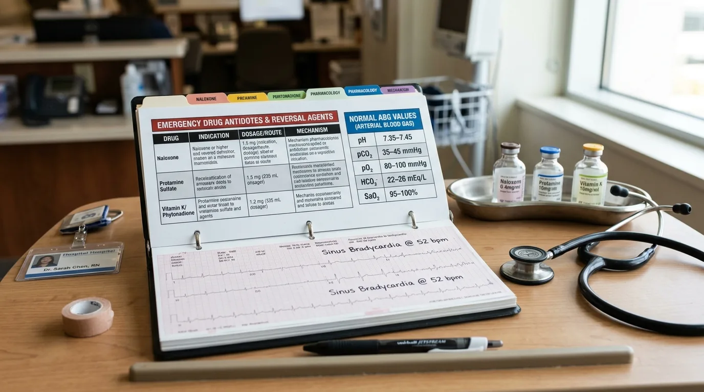 Emergency Drug Antidotes and ABG Normal Reference Ranges Desk Chart