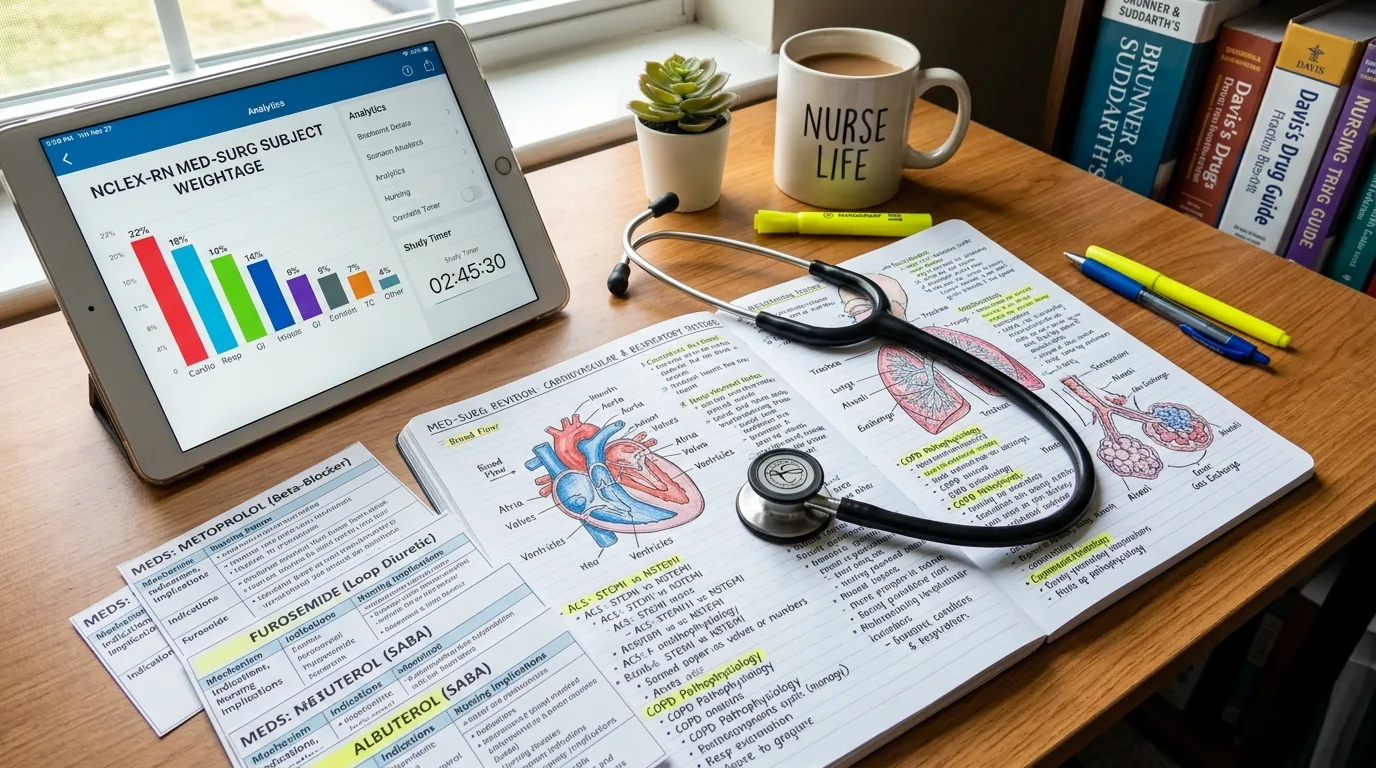 High Yield Medical Surgical Nursing Study Notes and Weightage Breakdown